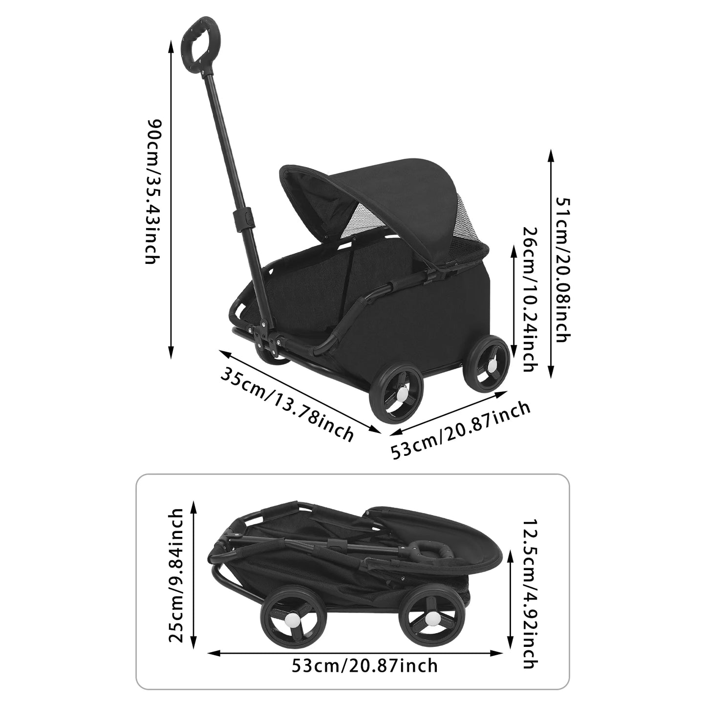 Pet Stroller for Shopping, Walking, 7kg/15.43lbs Load Capacity, Grey / Black Optional, Folding Cart with 4 Wheels for Small Dogs