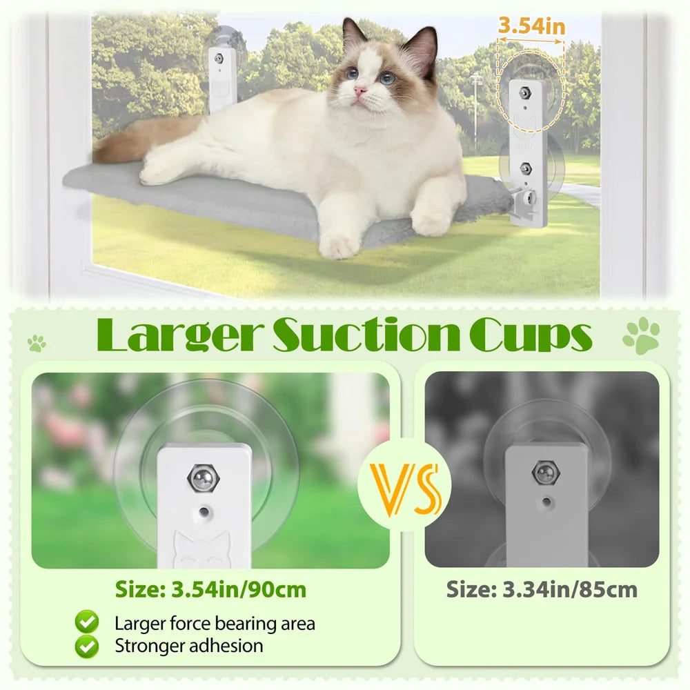 Foldable Cat Window Hammock Bed Seat with 4 Suction Cups Reversible Two Fabrics 40Lbs Load Glass Mounted for Sunbathing