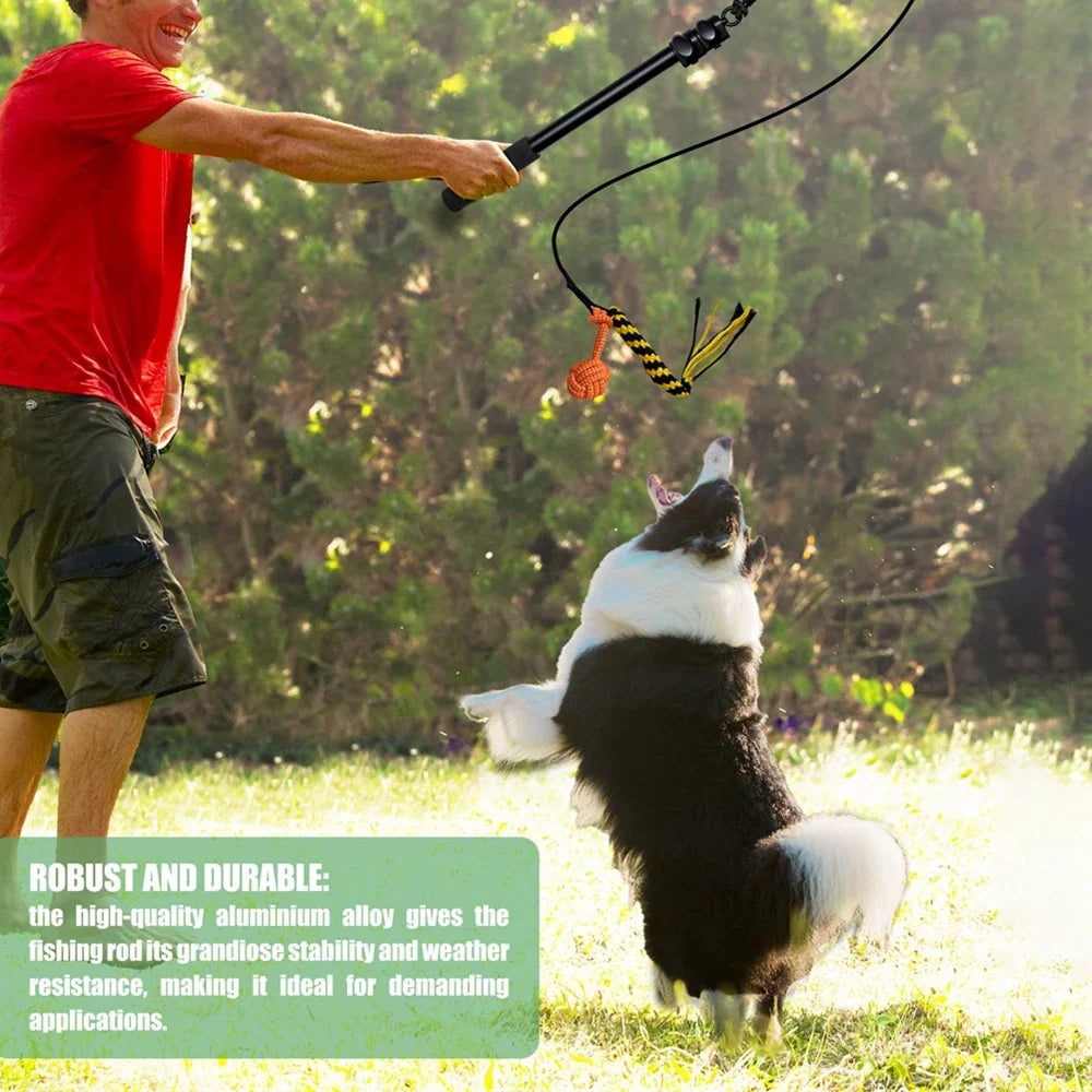 Interactive Dog Toys Extendable Flirt Pole for Small Large Dogs Chase Drag Chew Rope Toy Outdoor Training Exercise Entertainment