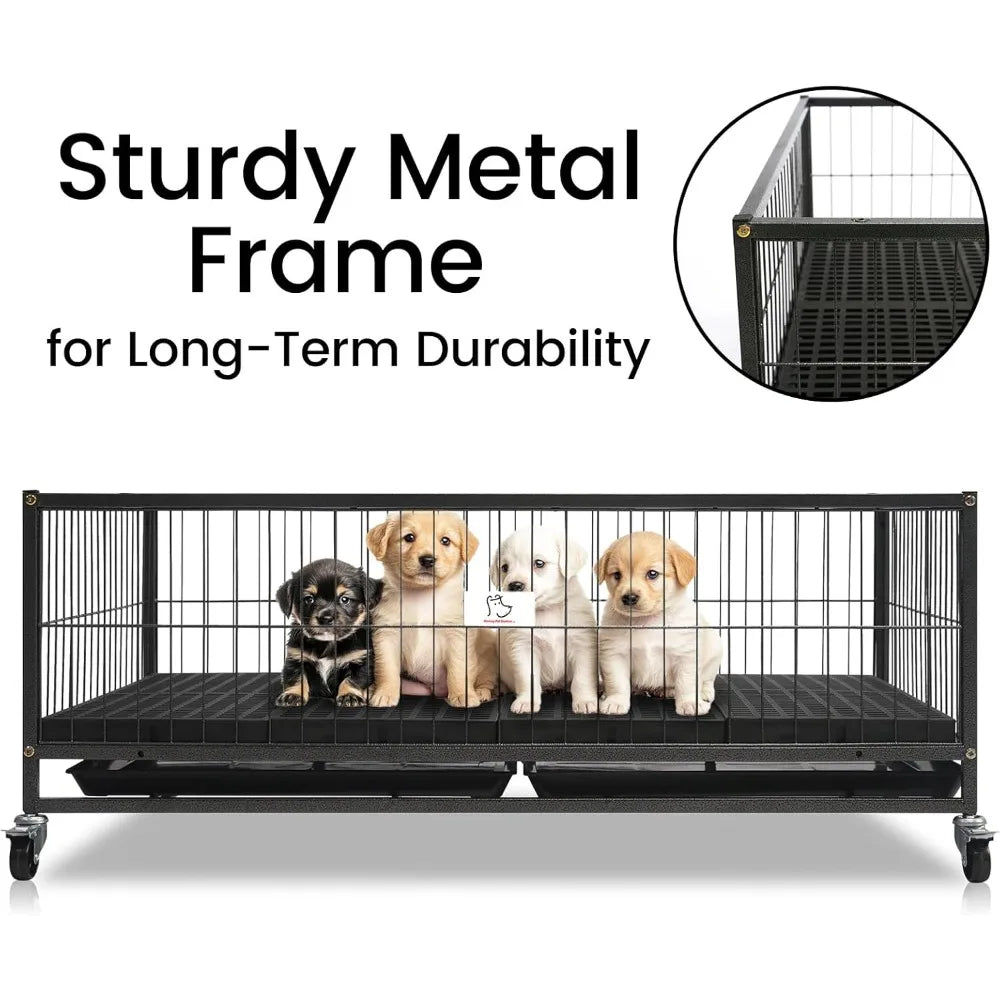 43" Dog Whelping Box for Puppies, Heavy Duty Metal Whelping Box for Small Breed Dogs with Washable Plastic - Free Delivery