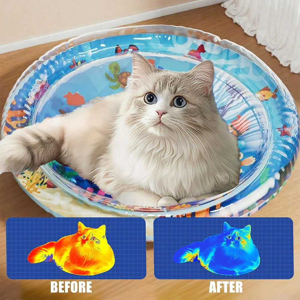Interactive Sensory Play Mat with Air Pump Summer Cooling Pad Cat Water Sensor Play Mat for Indoor Cats