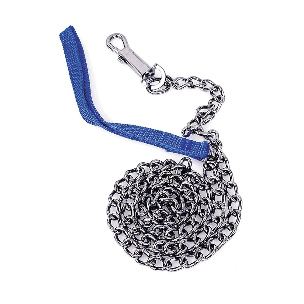 Steel Dog Chain 2.5mm x 1.2m Chrome Plated Welded Links Reinforced Nylon Handle Durable Pet Leash Dogs