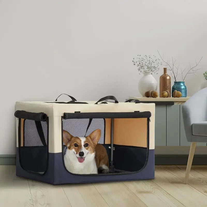 Adjustable Fabric Dog Crate - Travel Design with 3 Doors, Strengthened Sewing, Durable Iron Pipe Frame