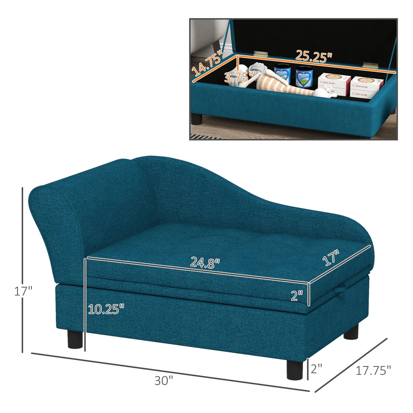 For  Elevated Dog Bed with Storage Space Soft Cushion for Small to Medium Pets Navy Blue