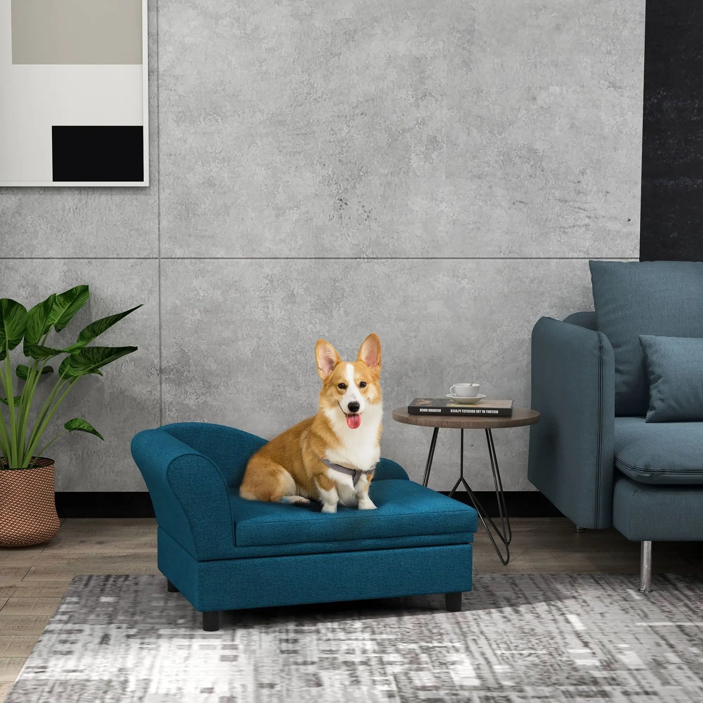 For  Elevated Dog Bed with Storage Space Soft Cushion for Small to Medium Pets Navy Blue