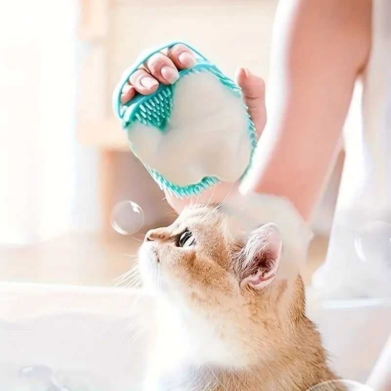 Pet Bathing Brush  - Silicone Massage Scrubber for Cats & Dogs, Gentle Lather Maker, Waterproof & Easy Clean (Blue/Green)