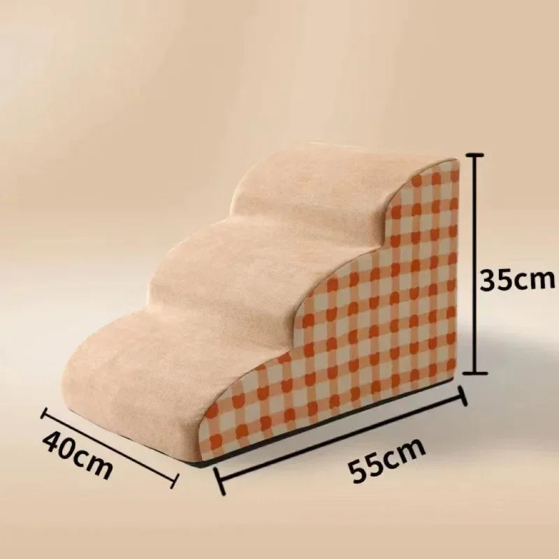 Pet Safety Ramp with 1-3 Steps for Dogs Cats and Teddy Bears Washable Dog Stairs for Sofa Bed Easy To Assemble Small Staircase