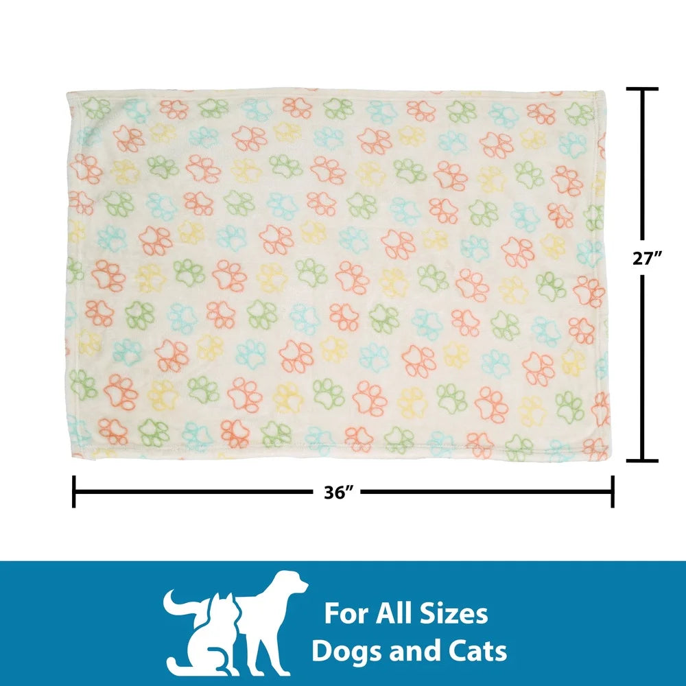 Cozy Plush Throw Blanket 3 Pack Multi-Color Paw Print Soft Machine Washable Pet Blanket Cats Dogs Snuggling Playtime