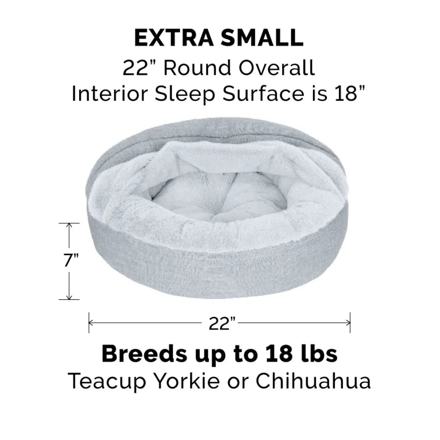 Plush Performance Linen Hooded Donut Pet Bed for Dogs Cats Mist Gray Extra Small 20 Ideal for Cozy Resting Spaces in Living Roo