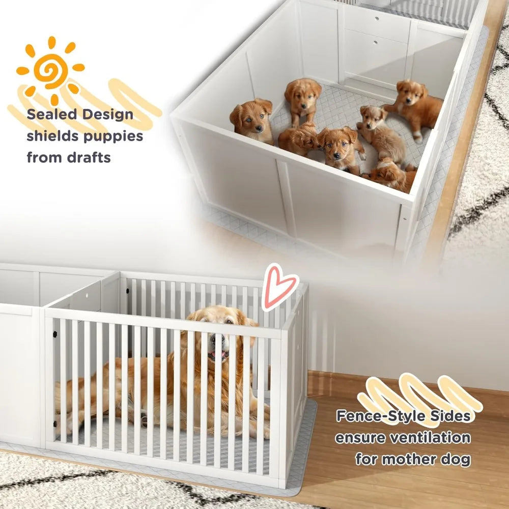 Whelping Box for Dogs, Dog Whelping Box with Waterproof Pee Pad & Adjustable Door for Small, Medium & Large Breed Dogs, 65" x 3