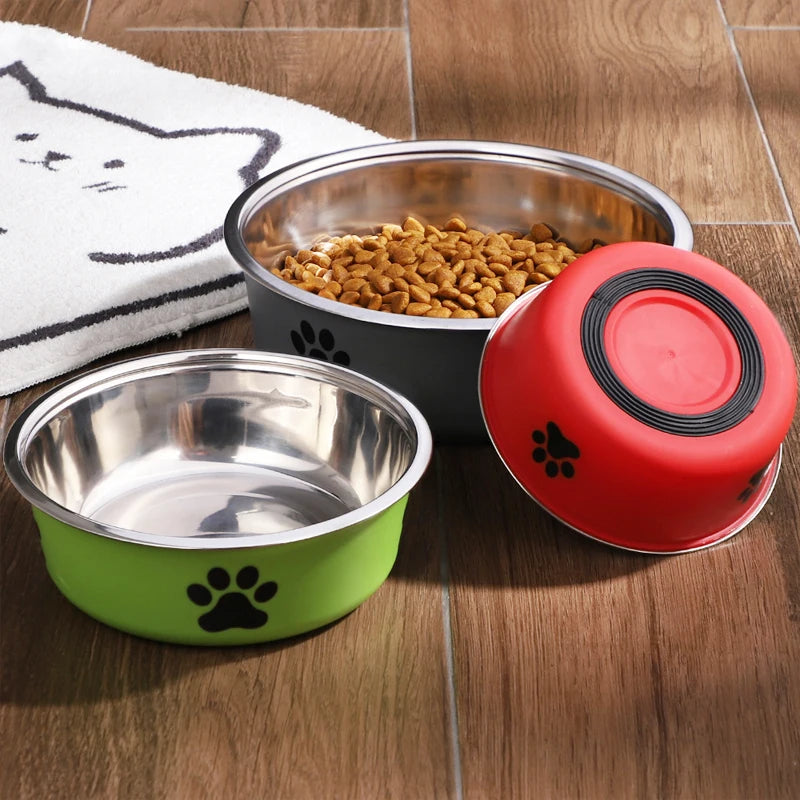 Pet Bowl Stainless Steel Dog Water Bowl with Non-Slip Rubber Base And Small Cats And Dogs Drinking Water Feeding Pet Food Bowl