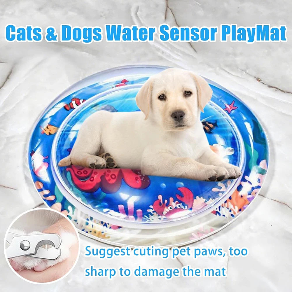 Interactive Sensory Play Mat with Air Pump Summer Cooling Pad Cat Water Sensor Play Mat for Indoor Cats