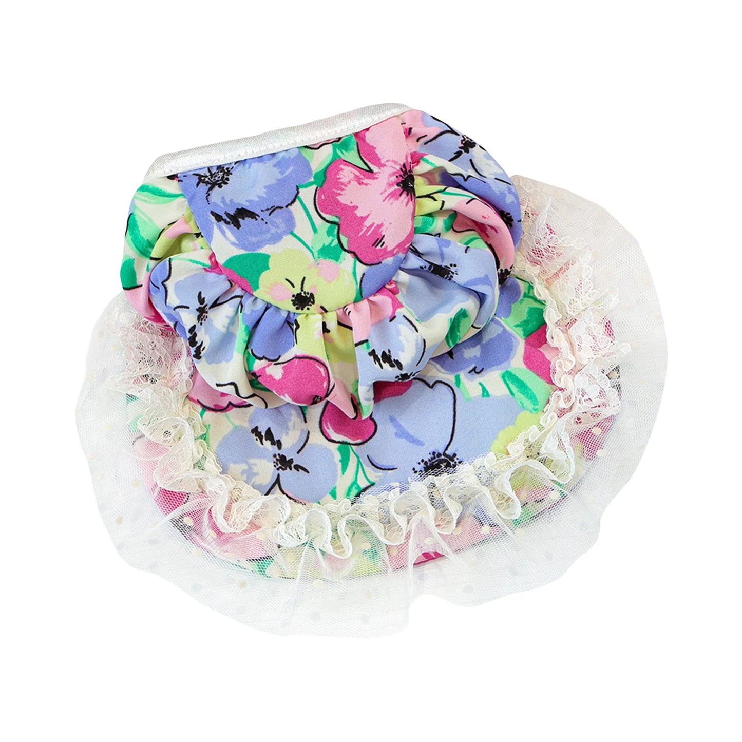 Elegant Floral Lace Embroidered Pet Dress with Bubble Sleeves and Bow Detail - Stylish Princess Dog Costume