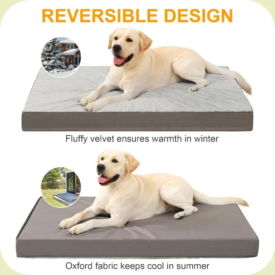 Orthopedic Dog Bed Dog Crate Bed Waterproof for Large Dogs Deluxe Plush Washable Pet Mat with Egg Crate Foam Removable Cover 35