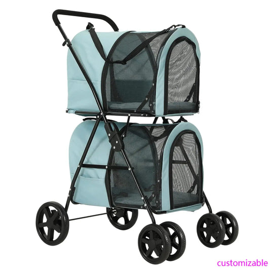 4-in-1 Double Pet Stroller for Dogs and Cats, 2 Detachable Carriers, 4 Lockable Wheels Cat Strollers for 2 Cats, Collapsible