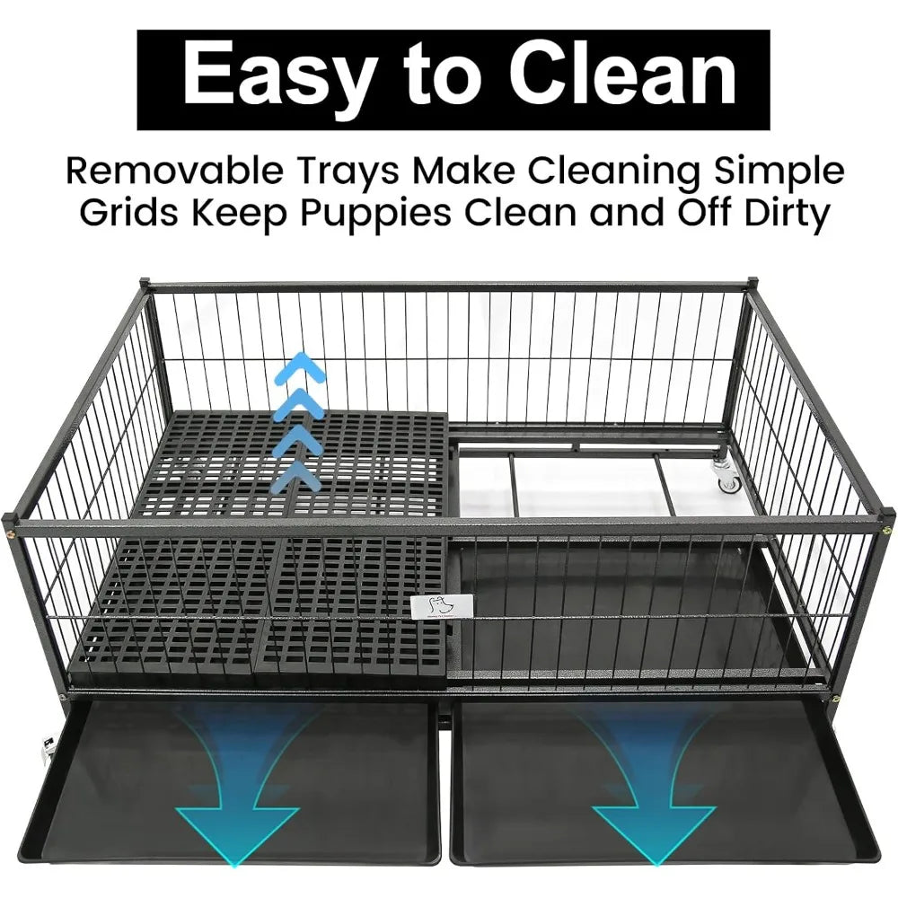 43" Dog Whelping Box for Puppies, Heavy Duty Metal Whelping Box for Small Breed Dogs with Washable Plastic - Free Delivery