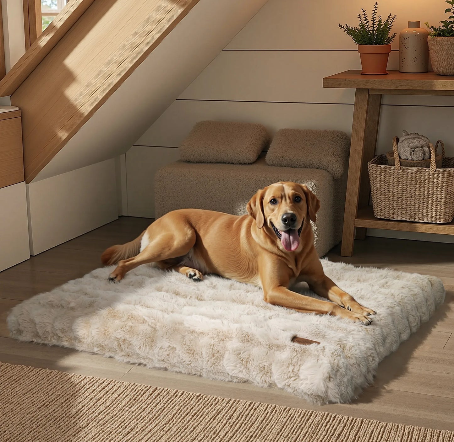 Fluffy Dog Crate Bed for Extra Large Dogs, Plush Faux Fur Crate Pad, Calming Anti Anxiety Dog Bed, Washable Soft Warm Crate