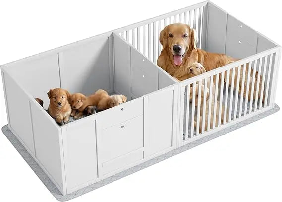Whelping Box for Dogs, Dog Whelping Box with Waterproof Pee Pad & Adjustable Door for Small, Medium & Large Breed Dogs, 65" x 3