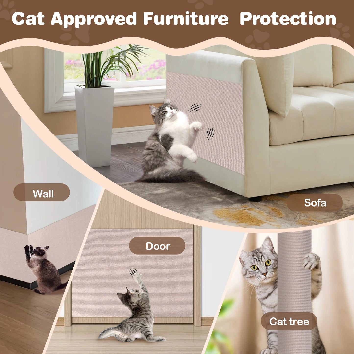 2Pcs Cat Scratching Mat Furniture Protector Trimmable DIY Cat Scratching Pad Self-Aadhesive for Couch Sofa Furniture Protect