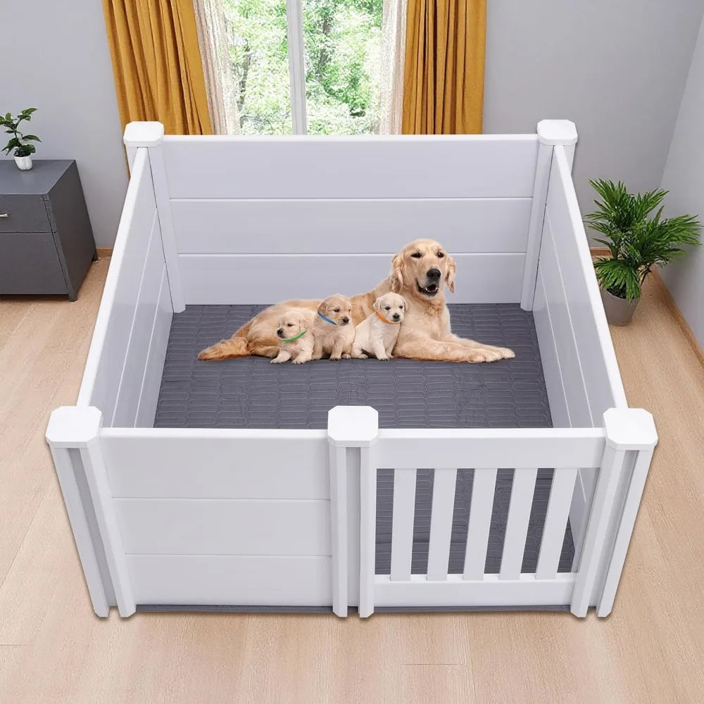Whelping Box for Dogs,38 × 38 ×19in Whelping Box for Puppies with Adjustable Height Door,PVC Puppy Playpen,Puppy Whelping Suppli