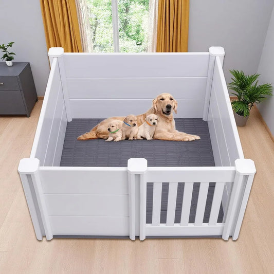 Whelping Box for Dogs,38 × 38 ×19in Whelping Box for Puppies with Adjustable Height Door,PVC Puppy Playpen,Puppy Whelping Suppli