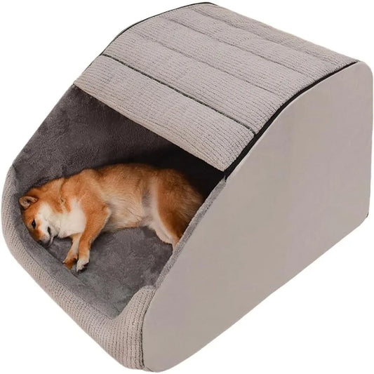 Dog Bed House, Cozy Dog House Indoor, Memory Sponge, Plush Dog Cave Bed Crate Cushion with Non-Slip Bottom