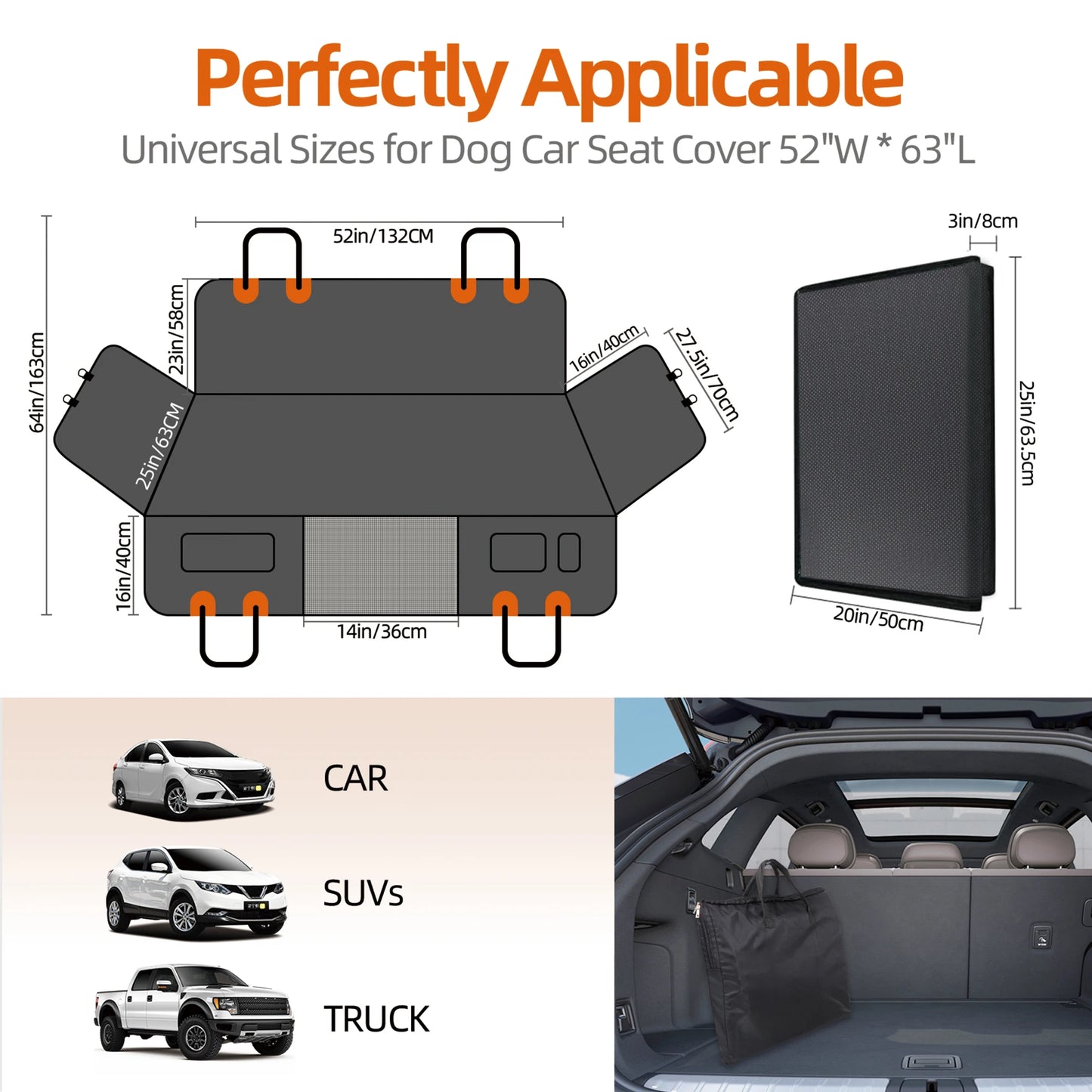 Back Seat Extender for Dogs Holds 400LBS Non-Slip Dog Car Seat Cover for Backseat Hardbottom Waterproof  for Car Universal Size