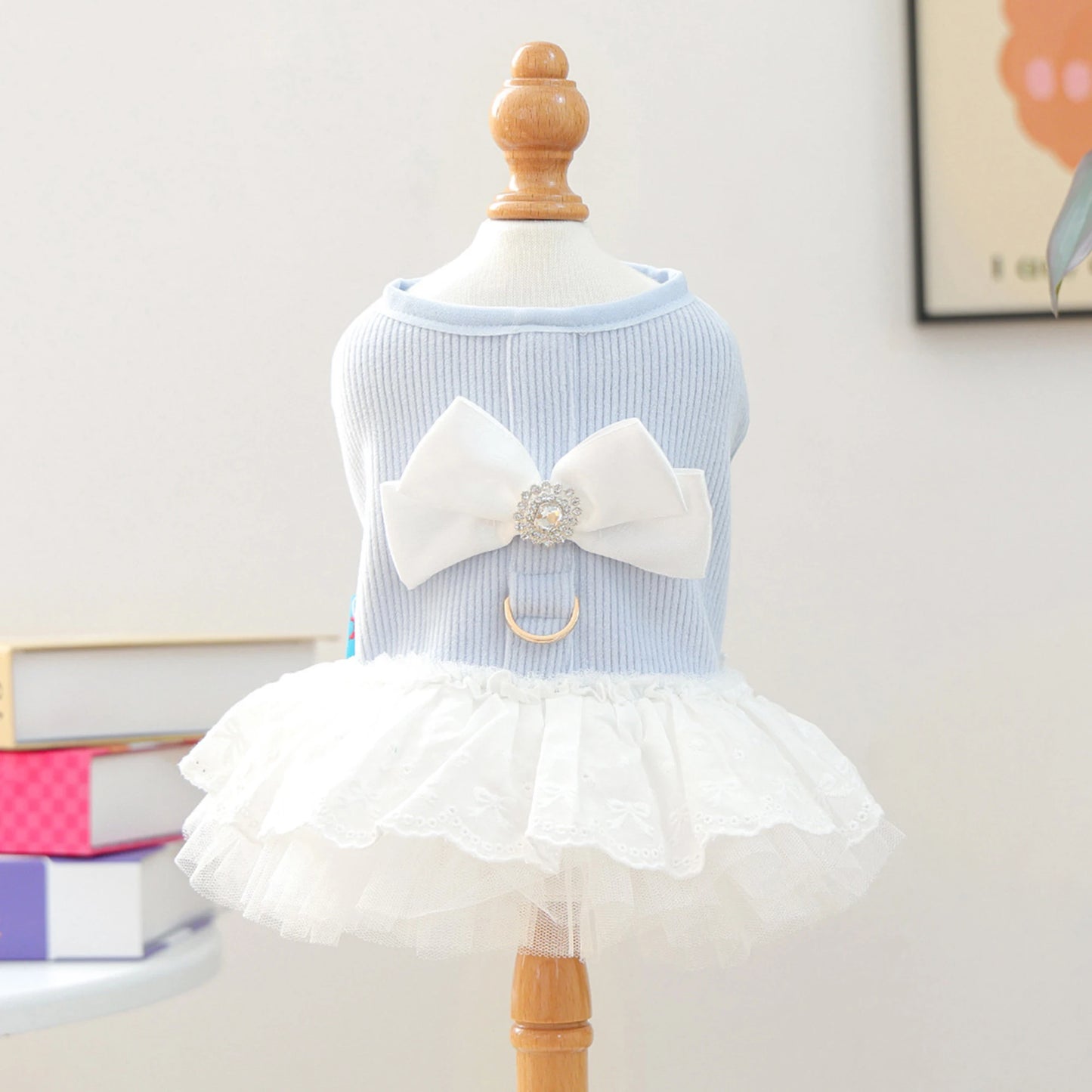 Dog Princess Dress with Bow Puppy Girl Tulle Dress Pet Clothes for Small Dogs Cats