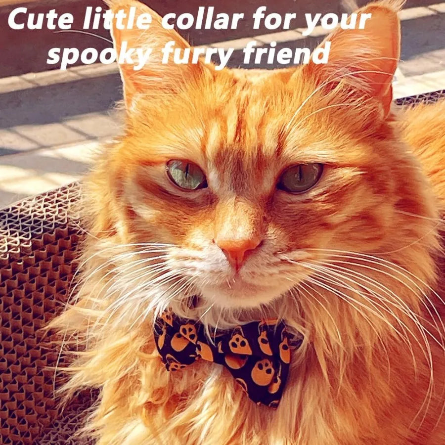 Skull Cat Collar with Bell Adjustable Breakaway Cat Bowtie Collor 7.810.2 Cute Elastic Strap for Kittens Cats and Small Puppies