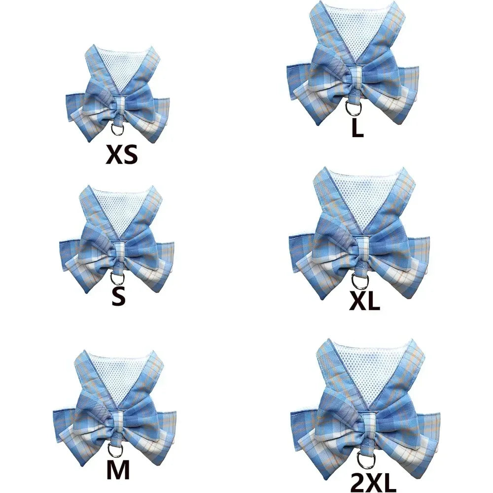 Plaid Dog Dress Bow Tie Harness Leash Set,Dog Clothes Harness Dress with Leash Ring for Small Dogs Girl, Puppy Princess Rabbit C