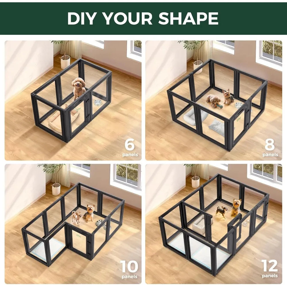Furniture. 12 Panels 24 Inch Black Acrylic Indoor Unleashed Dog Playpen for Puppies and Small Dogs,Easy to Clean,Highly durable