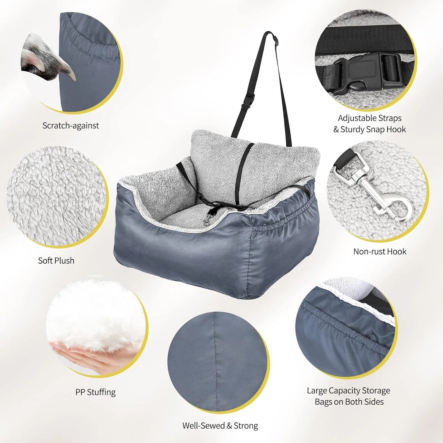 Dog Car Seat for Small Dogs, Washable Soft Dog Booster Seats for Small Pets Under 25 lbs, Portable Dog Carseat Travel Bed