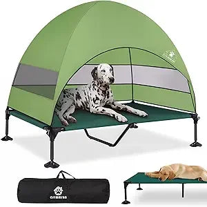 Elevated Dog Bed with Upgraded Canopy, Raised Outdoor Dog Tent with Powerful Anti-Slip Feet, Portable Pet Cot with Larger Shade,