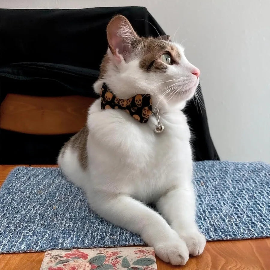 Skull Cat Collar with Bell Adjustable Breakaway Cat Bowtie Collor 7.810.2 Cute Elastic Strap for Kittens Cats and Small Puppies