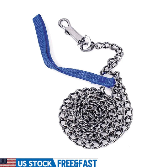 Steel Dog Chain 2.5mm x 1.2m Chrome Plated Welded Links Reinforced Nylon Handle Durable Pet Leash Dogs