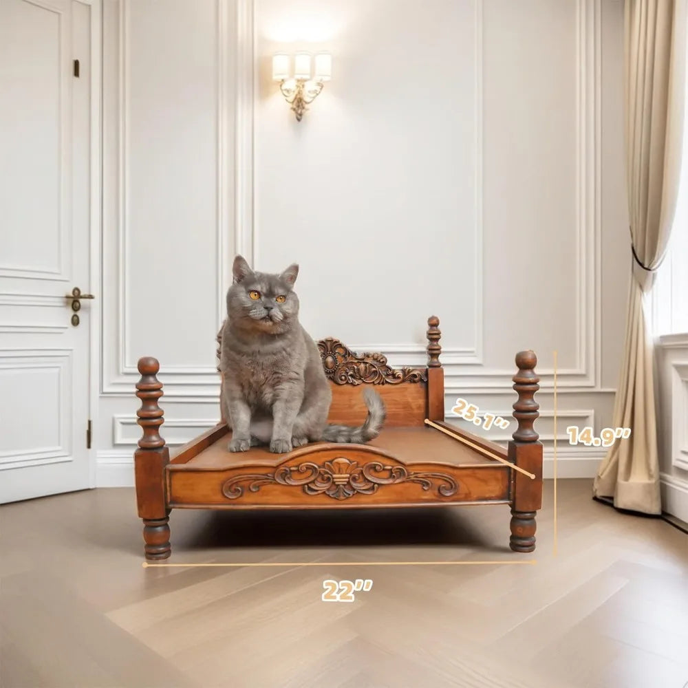 Retro Style White Wooden Cat and Dog Bed with Non-Slip Bottom, 25.1 x 21.6 Inches