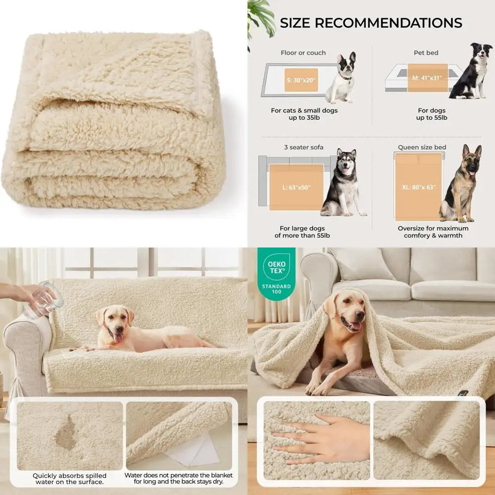 Waterproof Pet Blanket for Medium Large Dogs Soft Cat Sherpa Calming Thick Cover Leakproof Cozy Puppy Sofa Bed Car Couch Protec