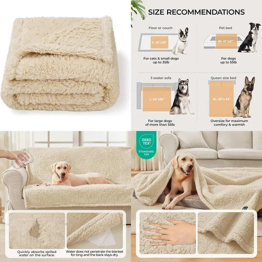 Waterproof Pet Blanket for Medium Large Dogs Soft Cat Sherpa Calming Thick Cover Leakproof Cozy Puppy Sofa Bed Car Couch Protec