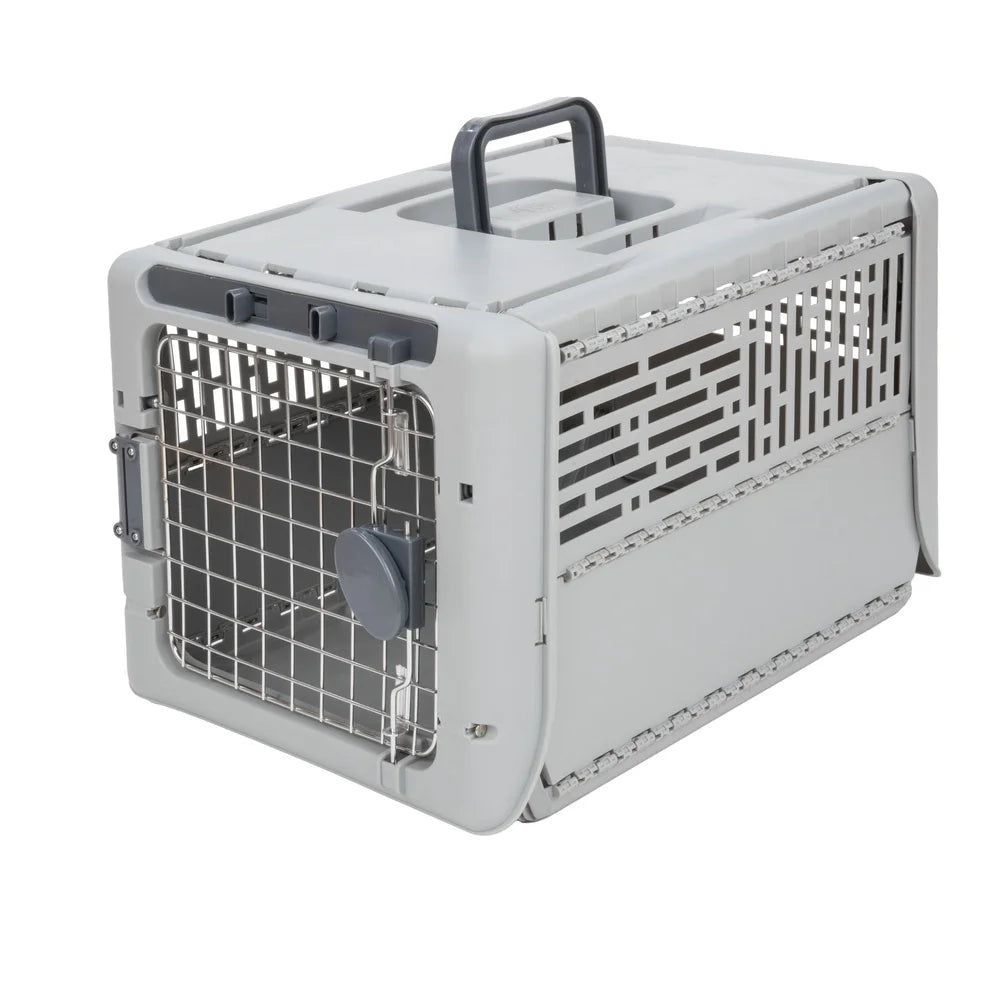 Collapsible Plastic Dog Kennel Portable Foldable Pet Carrier with Locking Metal Gate Ventilation Indoor Outdoor Use