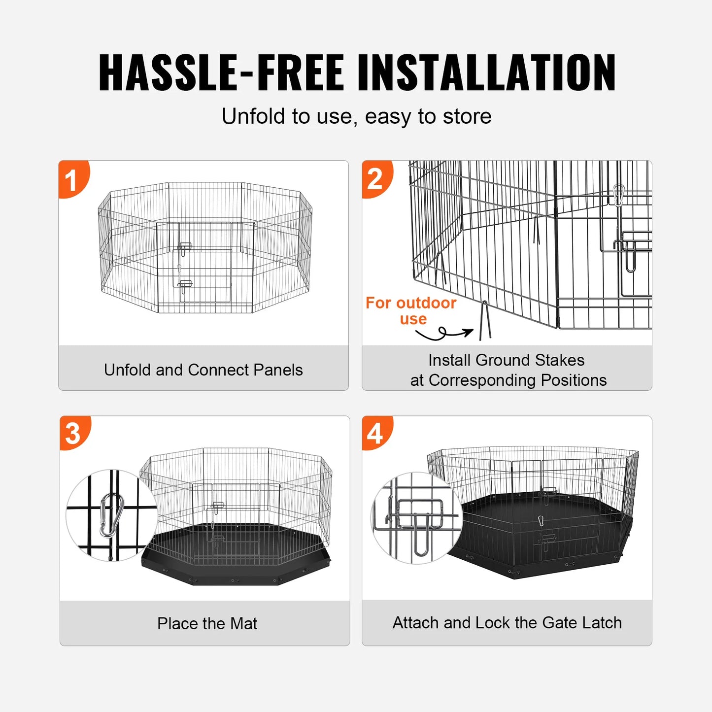 SucceBuy Dog Playpen 8 Panels Foldable Metal Dog Exercise Pet Fence with Bottom Pad Cover for Puppy Outdoor Camping Yard Kennel