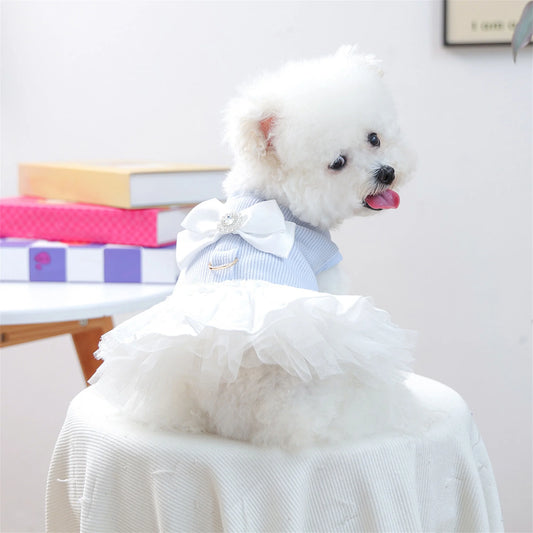 Dog Princess Dress with Bow Puppy Girl Tulle Dress Pet Clothes for Small Dogs Cats