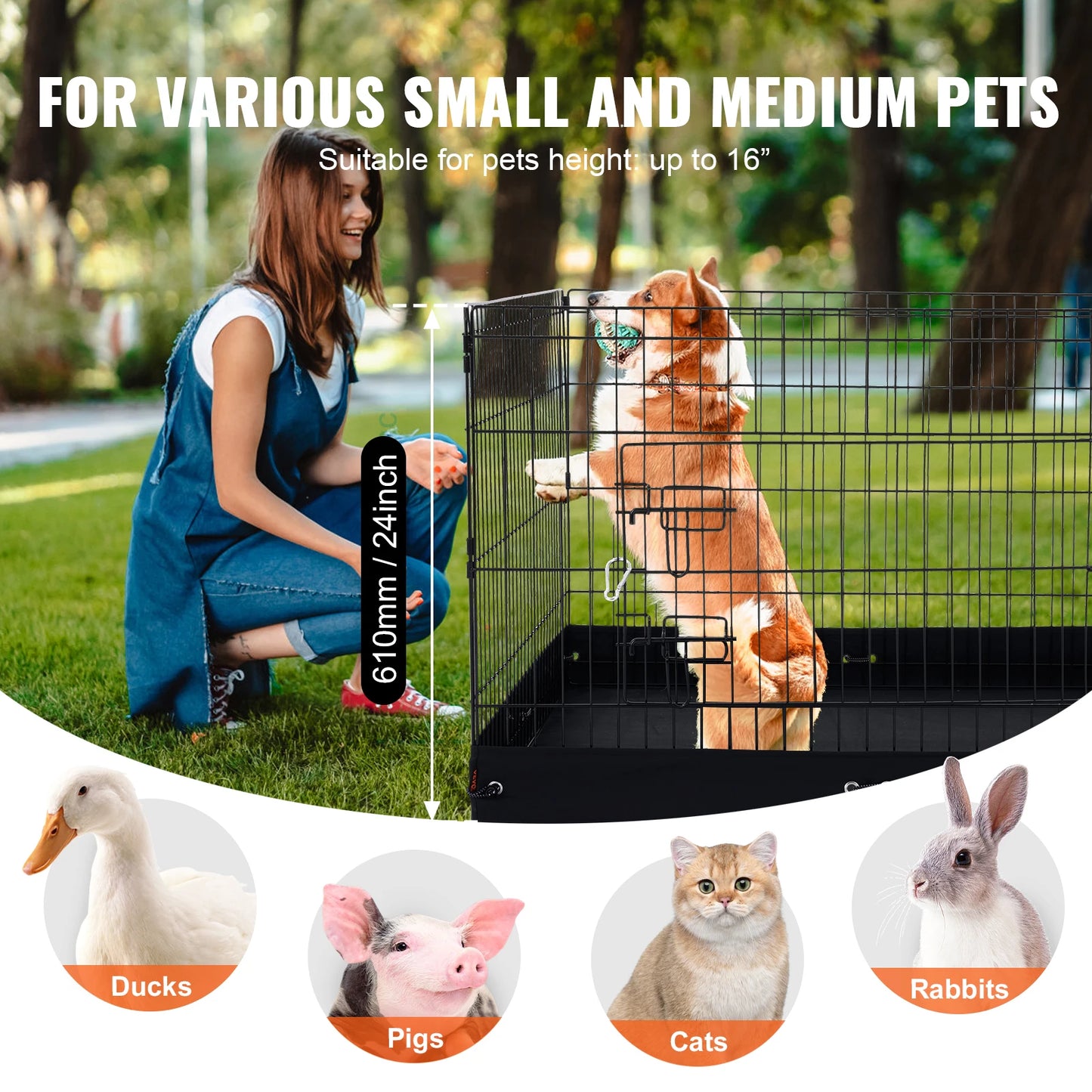 VEVOR Dog Playpen Foldable Metal Pet Exercise Pen Dog Fence Indoor and Outdoor Pen with Door and 600D Oxford Fabric Pad for Dogs