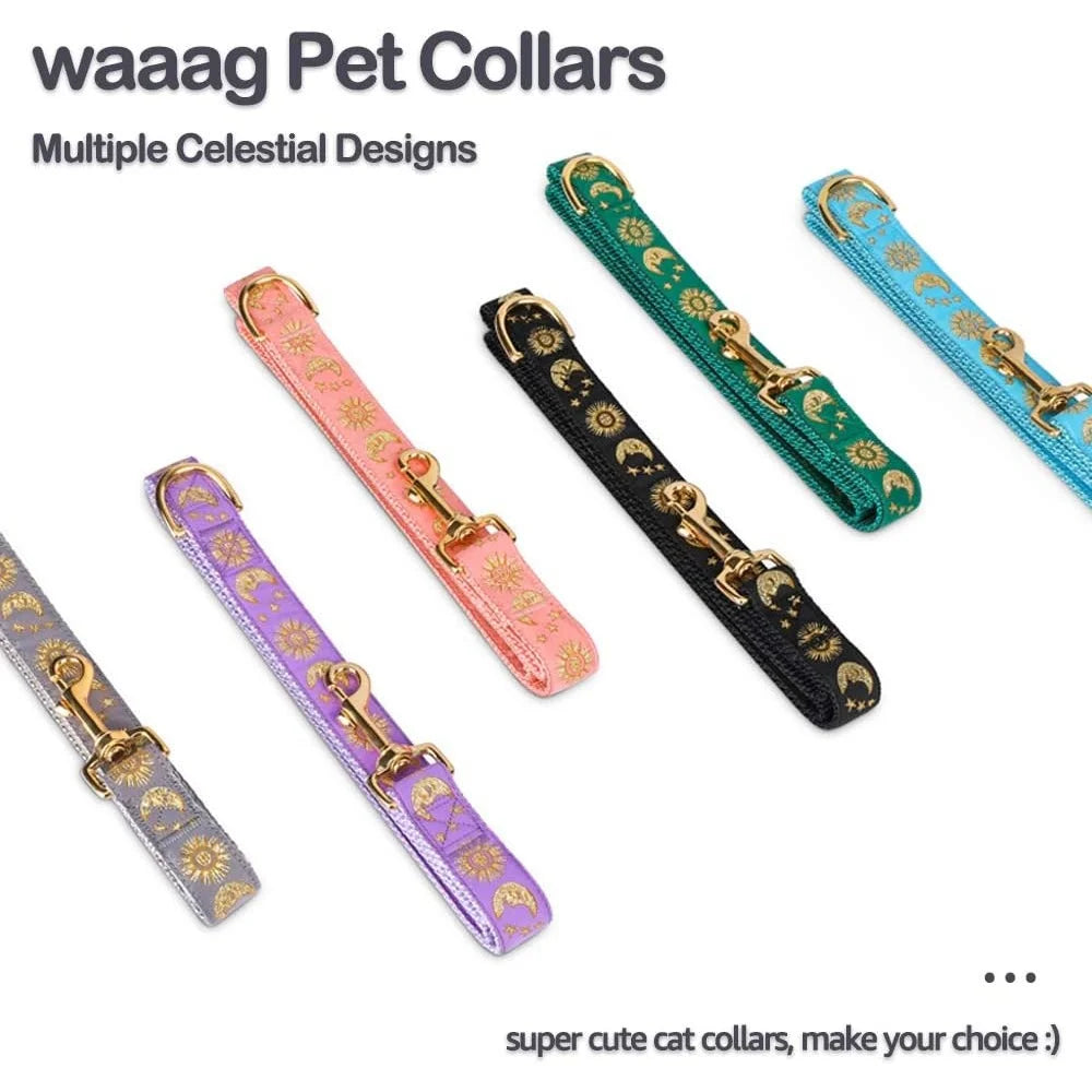 Crescent Moon Stars Dog Cat Collar Leash Harness Nylon Handmade Large Pets Unique Design Pack of 1