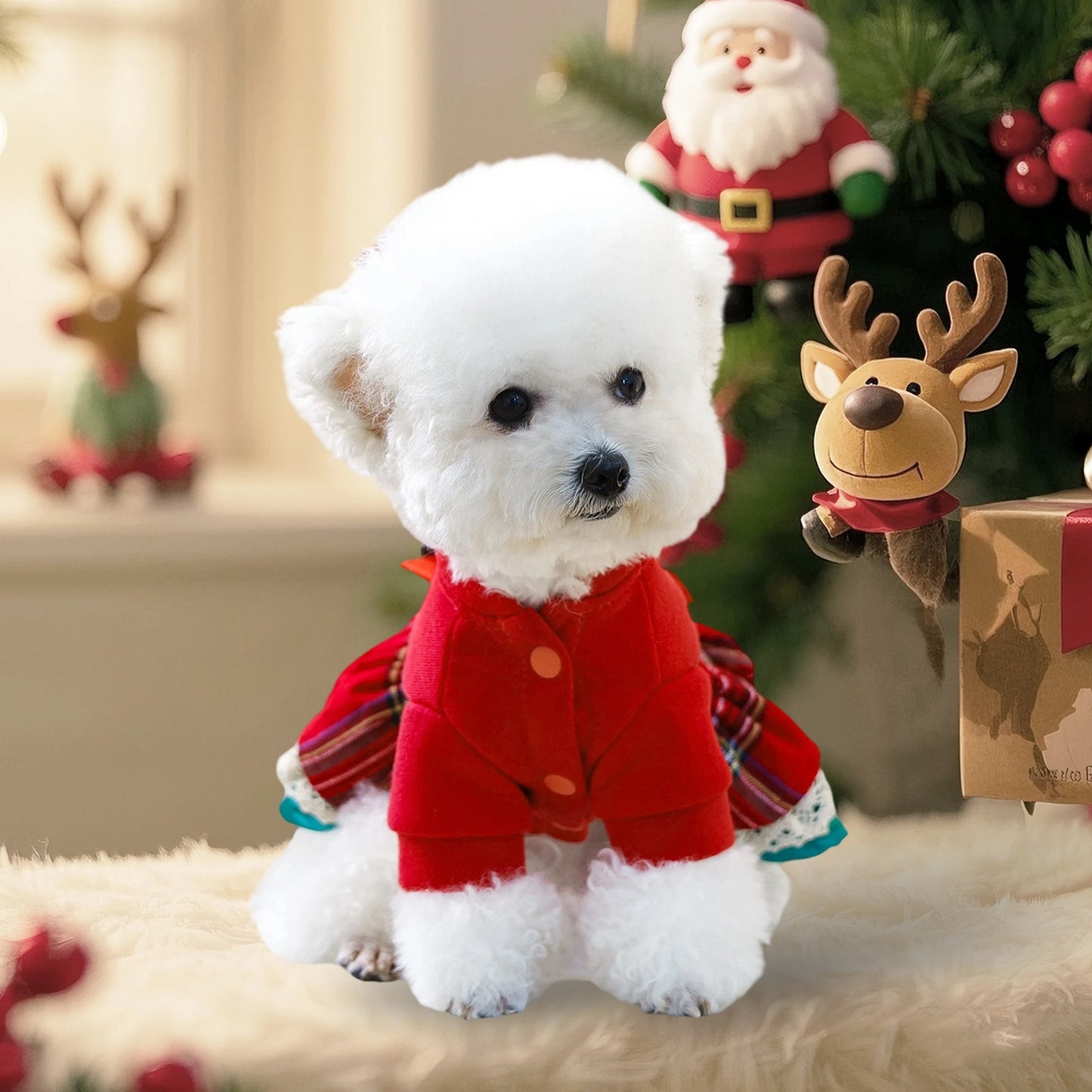 Christmas Dog Costume with Santa Hat and Jingle Bell Collar Festive Pet Holiday Outfit for Small Dogs and Cats