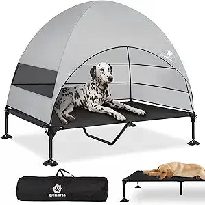 Elevated Dog Bed with Upgraded Canopy, Raised Outdoor Dog Tent with Powerful Anti-Slip Feet, Portable Pet Cot with Larger Shade,