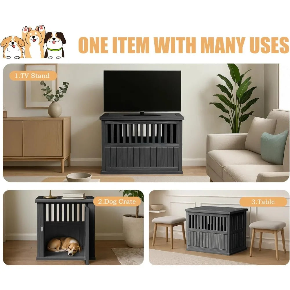 Vixzen Dog Crate Furniture for Small to Large Dogs,Decorative Resin Kennel Indoor,Multifunctional Dog Crate with Locking Buckle,