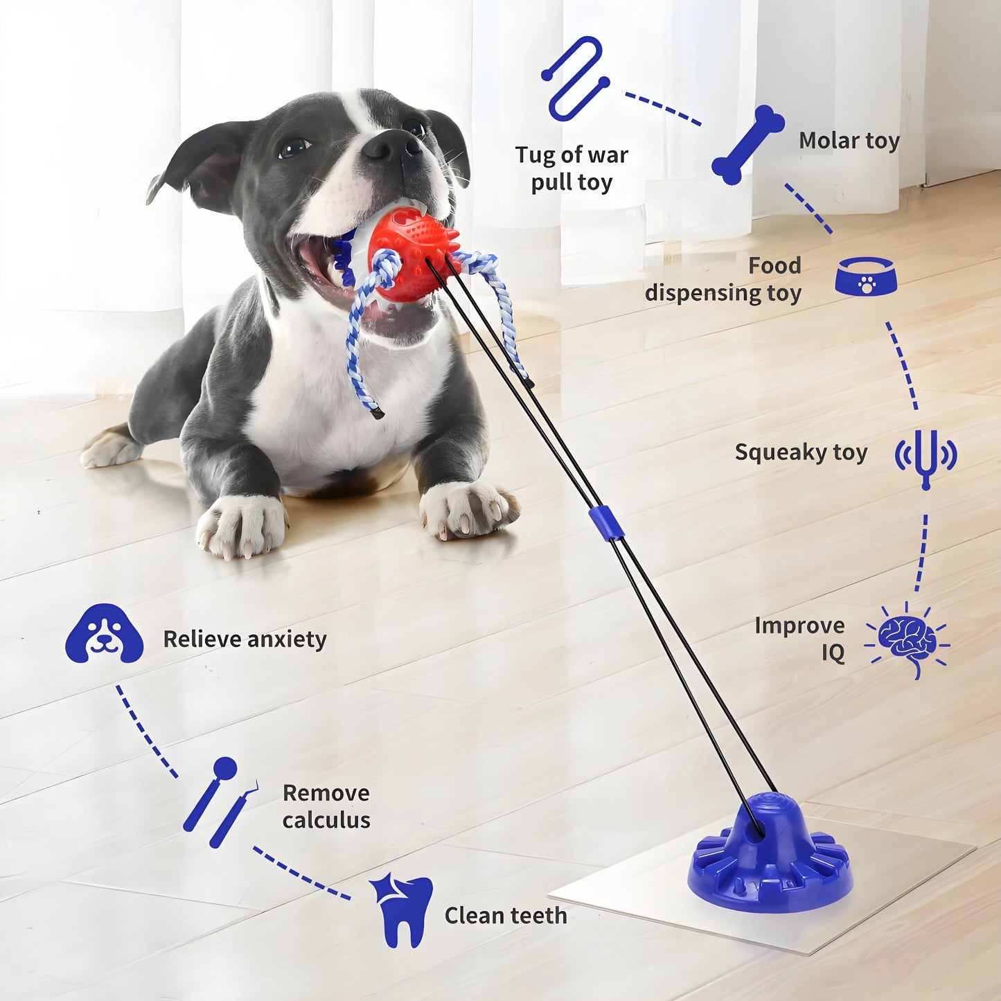 Heavy-Duty Suction Cup Tug Toy for Aggressive Chewers | Near-Indestructible Treat Dispensing Ball