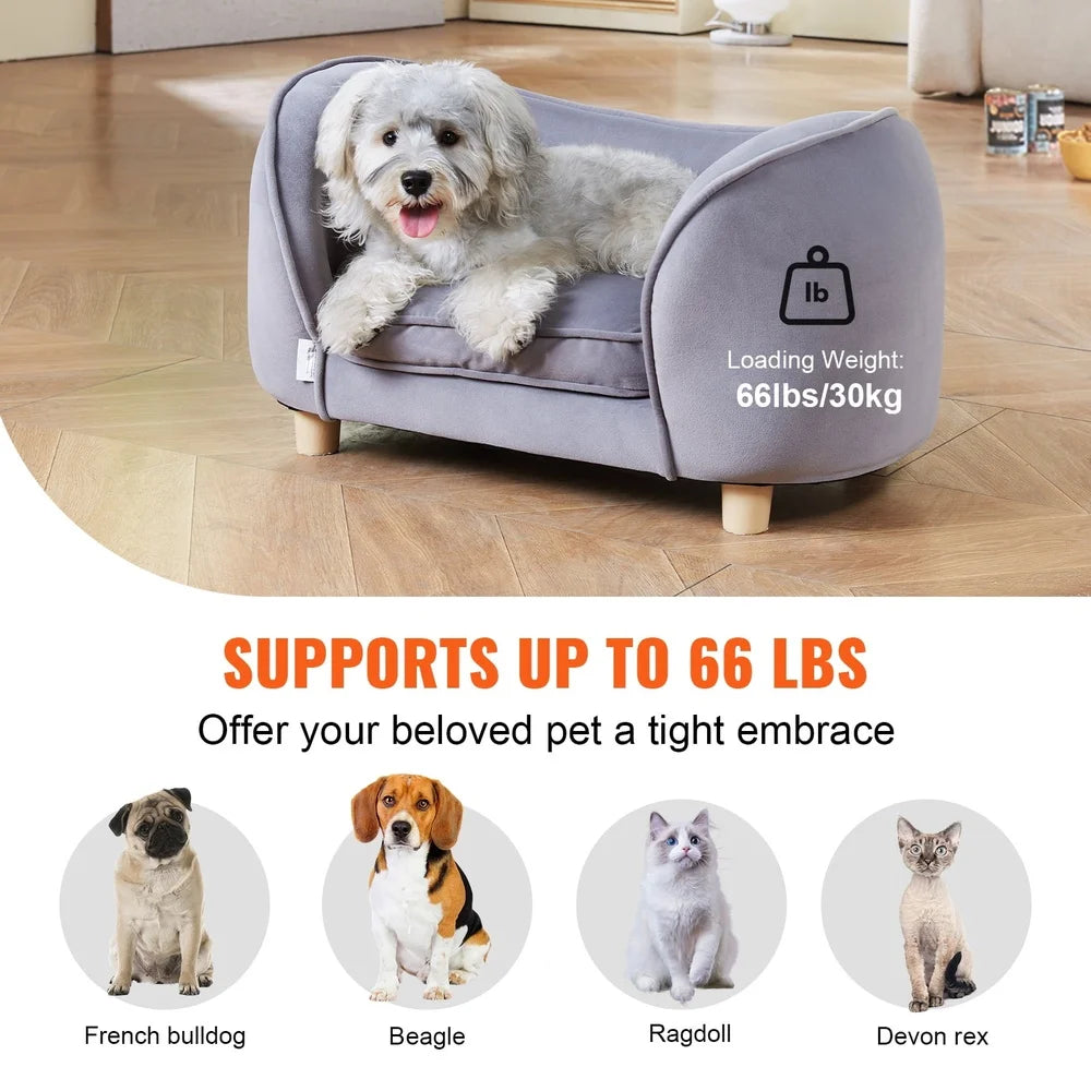 Comfortable Pet Sofa Bed Small Dogs Cats Scratch-Resistant Velvet Durable Wood Frame Easy Clean Stylish Home Decor