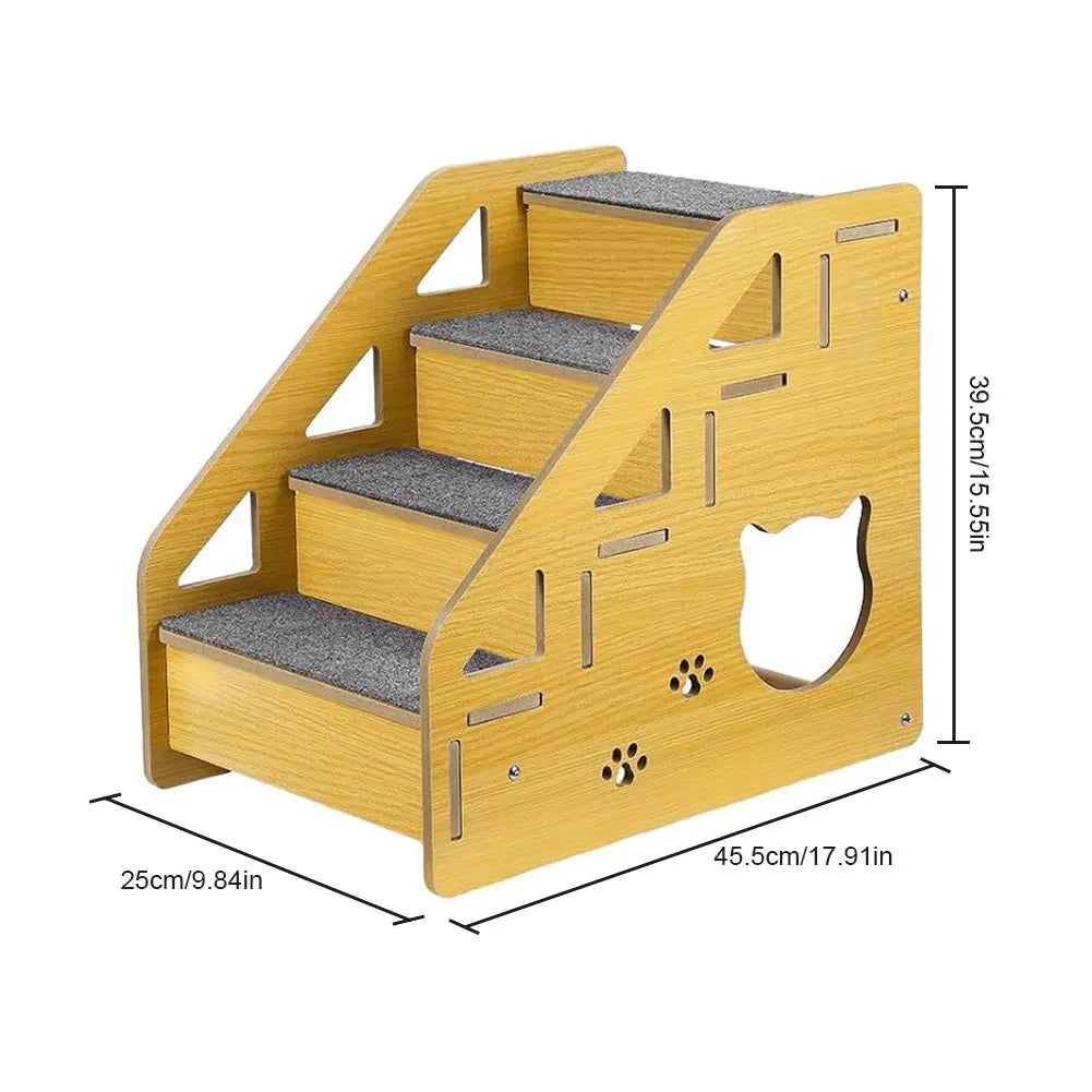 4-Step Wooden Pet Stairs Nonslip Carpeted Cat and Dog Steps Dog Stairs Ramp Sofa Ladder for Dogs and Cats for Bed