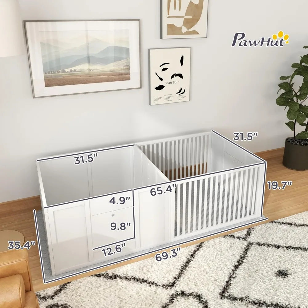 Whelping Box for Dogs, Dog Whelping Box with Waterproof Pee Pad & Adjustable Door for Small, Medium & Large Breed Dogs, 65" x 3